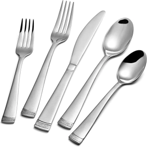 KINGSTONE Silverware Set 20 Piece Flatware Set for 4, Premium Stainless Steel Cutlery Set with Bead Edge, Matte Finished Kitchen Utensil Set for Home, Party, Wedding