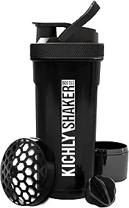 Shaker Bottle 1 Pack - 24 Ounce Plastic Protein Shaker Bottle for Pre & Post workout with Twist & Lock Protein Box Storage (Black)