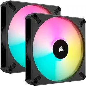 Corsair iCUE AF140 RGB Elite 140mm PWM Dual Fan Kit - Eight RGB LEDs Per Fan - AirGuide Technology - Fluid Dynamic Bearing - Zero RPM Fan Mode - Included iCUE Lighting Node CORE Controller - Black