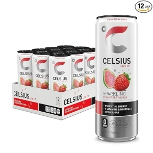 CELSIUS Sparkling Strawberry Guava, Functional Essential Energy Drink 12 Fl Oz (Pack of 12)