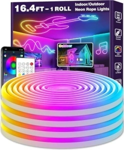 16.4Ft Neon Rope Lights,Flexible Led Rope Lights Control with App/Remote,Multiple Modes Rope Lights,IP65 Outdoor RGB Led Neon Lights Waterproof,Music Sync Gaming Led Neon Light Strip for Bedroom Decor