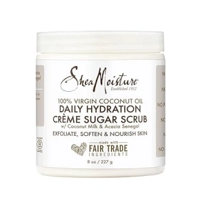 SheaMoisture Daily Hydration Crème Sugar Scrub Care for Dry Skin 100% Virgin Coconut Oil Acacia Senegal Exfoliating Scrub, Coffee, 8 Oz