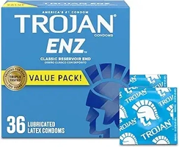 TROJAN ENZ Lubricated Condoms, Latex Condoms For Contraception and STI Protection, America’s Number One Condom, 36 Count Value Pack