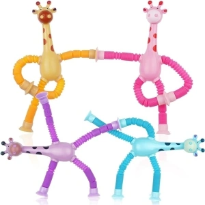 Ainiv Telescopic Suction Cup Giraffe Toy, 4 Pieces Novel Kids Suction Cup Toys, Funny Fidget Toys, Pop Tubes Sensory Toys for Kids, Decompress Educational Sensory Toys for Kids & Adult