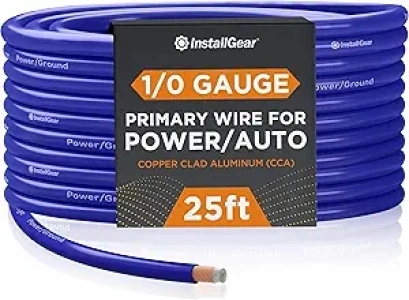 InstallGear 1/0 Gauge Wire (25ft) Copper Clad Aluminum CAA - Primary Automotive Wire, Car Amplifier Power & Ground Cable, Battery Cable, Car Audio Speaker Stereo, RV Trailer Wiring Welding Cable 1/0ga