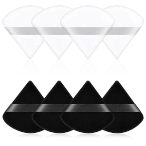 AUAUY 8 PCS Powder Puffs, Pure Cotton Soft Triangle Wedge Makeup Powder Puff for Loose Powder Mineral Powder Body Powder Cotton Velour Cosmetic Foundation Sponge Makeup Tool (4 Black + 4 White)