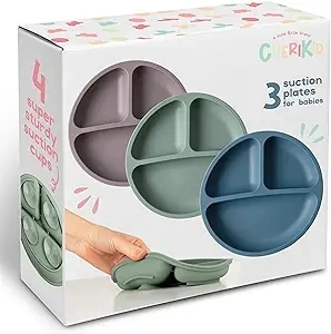 Suction Plates for Baby, Toddlers - FEATURES SUPER STRONG QUADRUPLE SUCTION - 100% Food Grade Silicone Toddler Plates with Suction - Unbreakable Divided Kids Baby Plates - Suction Plate