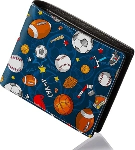 Cool Wallet for Boys - Teen Boys Wallet Sport Ball Print Slim Thin PU Leather Bi-Fold Wallets Purse Wallets with Credit ID Card Cash Holder Coin Pocket ID Window Wallet for Boy Men Youth Teens