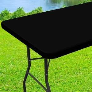 Spandex Picnic Table Cloth, Elastic Fitted Tablecloths for 6 Foot Rectangle Tables, Stretch Washable Patio Table Cover for Outdoor, Camping, Banquet and Parties (Black, 30