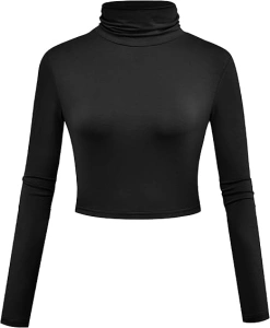 Herou Women Long Sleeve Crop Top Turtleneck Soft Lightweight Basic Slim Fit Tops