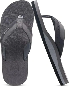 KuaiLu Men's Yoga Mat Leather Flip Flops Thong Sandals with Arch Support