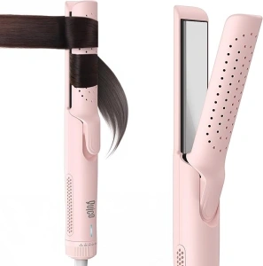 Quico Upgrade Airflow Negative Ion Flat Iron, Curling Iron 2 in 1 with 15s Fast Heating, Temp Memory, and Auto-Off - Pink