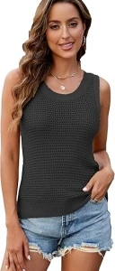 Womens Knit Sweaters Tank Tops Summer Crochet Hollow Out Sleeveless Casual Crop Shirts