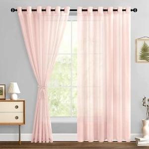 Hiasan Sheer Curtains for Bedroom with Tiebacks, Grommet Light Filtering Extra Wide Voile Texture Window Curtains for Living Room, Kids' Room and Nursery, Blush Pink, W70 x L84, 2 Soft Drape Panels