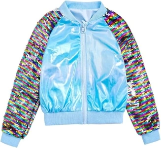 Girls Flip Sequin Jackets Kids Rainbow Sparkle Outwear Toddler Boys Glitter Sleeve Shiny Metallic Coat Birthday