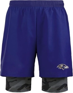 FOCO Men's NFL Team Logo 2 in 1 Athletic Gym Workout Performance Shorts with Lining