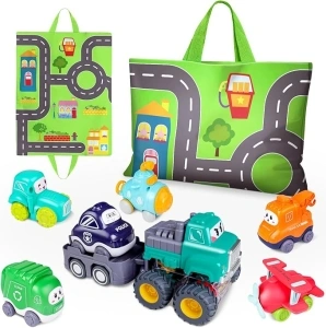 Baby Boy Toys, Baby Toy Cars 7 Pack, Toys for Boys Aged 18 Months +, Toddler Toys Age 2-3, 7 Toy Cars with Storage Bag, Trucks for Toddlers, Presents for Kids