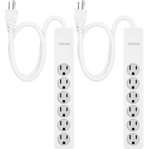 Philips 6-Outlet Surge Protector Extension Cord, 2ft., 450 Joules, 2-Pack – SPP6244WE/37-T1