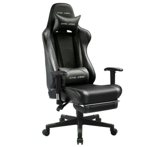 GTRACING Gaming Chair Office Chair PU Leather with Footrest & Adjustable Headrest, Black