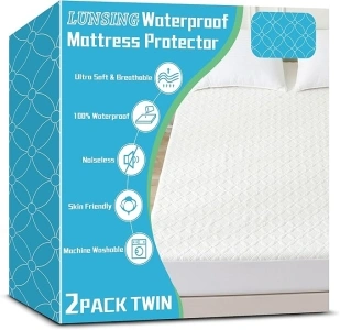 Lunsing 2 Pack Twin Mattress Protector, Soft Breathable Waterproof Twin Mattress Pad Cover, 6-16 in Deep Pockets, 39