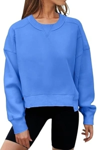 MEROKEETY Women's Oversized Cropped Sweatshirts Crewneck Fleece Workout Pullover Sweater Fall Outfits