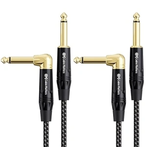 Cable Matters Braided 2-Pack 1/4 Inch TS Right Angle Electric Guitar Cable 10 Feet - Straight to Right Angle Guitar Cord/Guitar Amp Cord/Instrument Cable for Guitar, Bass AMP, Mixer, Equalizer