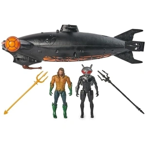 DC Comics, Aquaman vs Black Manta Battle Set, 4-inch Action Figures, Manta Sub with Lights & Sounds, Collectible Superhero Kids Toys for Boys & Girls