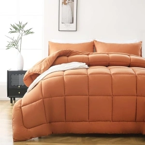 DOWNCOOL Full Size Comforter Sets -All Season Bedding Comforters Sets with 2 Pillow Cases -3 Pieces Bed Set Down Alternative Comforter Set -Orange Bedding Sets Full(82