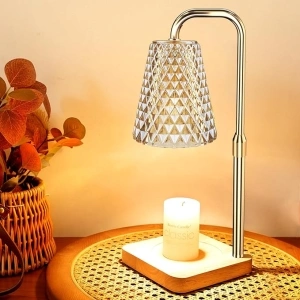 Candle Warmer Electric Wax Lamp - Candle Melt Lamp with Timer Dimmable Table Lamp Adjust Height for Jar Candles House Warming Gifts Home Bedroom Decor Candle Light with 3 Bulbs (Glazed Gold 01)