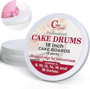 Cake Boards by Cakebon - Sturdy 1/2 Inch Thick Cake Drums - 18 Inch Cake Board Professional Fully Wrapped Edges White 6-Pack - Cake Base Cake Drum