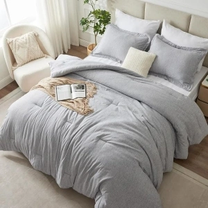 CozyLux Queen Comforter Set - 3 Pieces Light Grey Soft Luxury Cationic Dyeing Queen Comforter for All Season, Light Gray Breathable Lightweight Fluffy Bedding Sets with 1 Comforter and 2 Pillow Shams