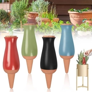 4 Pcs Plant Watering Globes, Self Watering Planter Insert, Clay Drip Irrigation Stake with Large Watering System, Plant Watering Device for 1 Week Easy to Refill, Watering Globe for Indoor Outdoor Pot