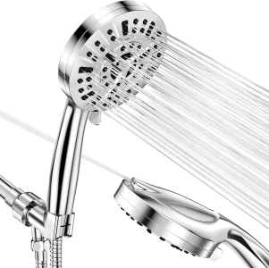 10-Mode Handheld Shower Head- Anti-clog Nozzles, Shower Head with 59” Stainless Steel Hose and High Pressure Adjustable Bracket, Built-in Power Spray to Clean Tub, Tile & Pets ZQ118-T4