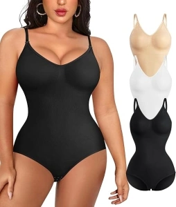 Irisnaya Women Slimming Bodysuits Shapewear Tops Tummy Control Body Shaper Spaghetti Strap Camisole Leotards Bodycon Jumpsuit