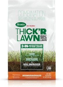 Scotts Turf Builder THICK'R LAWN Grass Seed, Fertilizer, and Soil Improver for Bermudagrass, 1,200 sq. ft., 12 lbs.