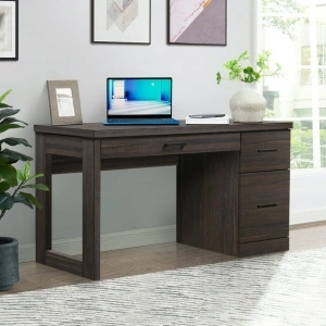 Better Homes & Gardens Steele Pedestal Desk with Drawers for Home Office, Tobacco Oak Finish