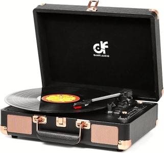 Record Player 3 Speed Portable Suitcase Vinyl Record Player with Built-in Speakers, Bluetooth Input, USB Recording, RCA-Out/AUX-in, Headphone Jack Vintage Turntable Black