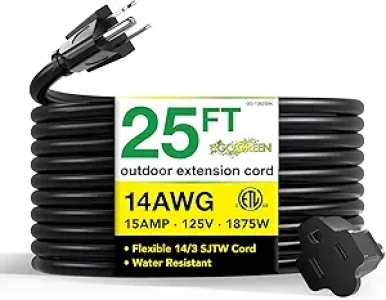 Go Green Power Inc. GG-13825BK - 14/3 SJTW Outdoor Extension Cord, Black, 25 ft