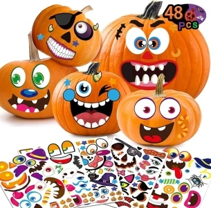 Halloween Stickers Pumpkin Decorating Face Stickers Halloween Party Favors Bulk, 48 Large Make a Face Craft Sticker for Kids Toddlers Treats Classroom Supplies 12 Sheets