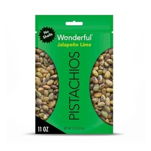 Wonderful Pistachios No Shells, Jalapeño Lime Flavored Nuts, 11 Ounce Resealable Bag, Protein Snacks, Gluten Free, Healthy Snacks