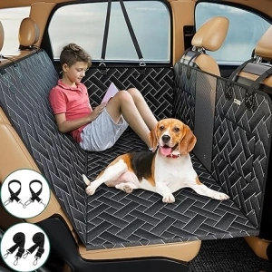 Hard Bottom Dog Car Seat Cover for Back Seat,Dog Car Travel Bed with Nonslip Waterproof Mesh Window,Sturdy Stable Foldable Dog Hammock,Black