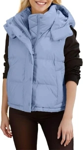 Imily Bela Womens Quilted Puffer Vest Hooded Winter Casual Stand Collar Gilet With Pockets