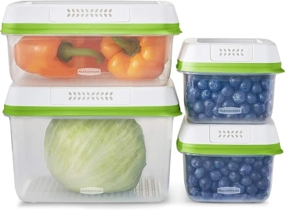 Rubbermaid FreshWorks Produce Saver, Medium and Large Storage Containers, 8-Piece Set, Set of 4, Med & Lg, Clear