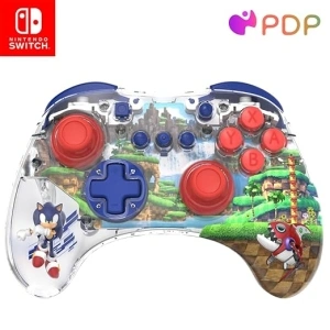 PDP REALMz™ Wireless Nintendo Switch Pro Controller, Customizable LED, 40 Hour Rechargeable Battery Power, Officially Licensed by Nintendo and SEGA: Sonic Superstars (Sonic Green Hill Zone)