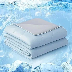 EASELAND Cooling Comforter Queen, Cold Touch Fabric Absorbs Body Heat, Double-Sided Cool Design Soft Fluffy Cooling Blanket for Night Sweats Hot Sleeper (Blue, Queen(90