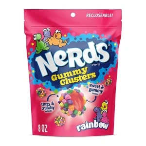 NERDS Gummy Clusters, Candy, Rainbow, Crunchy and Gummy, Back To School Sweet Treat, 8 oz