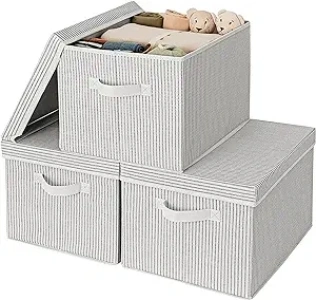 GRANNY SAYS Fabric Boxes with Lids, Closet Organizers and Storage Baskets, Jumbo Storage Boxes for Towels Clothes, Decorative Storage Containers for Organizing, White/Black, 3-Pack