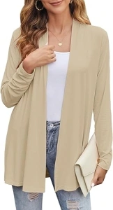 Bluetime Women Casual Lightweight Open Front Cardigans Soft Draped Long Sleeve Cardigans Dusters