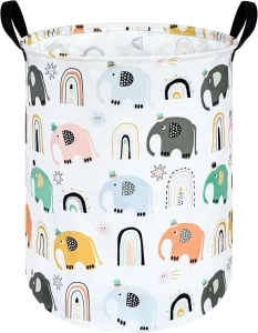 ACMUUNI19.7 Inch Elephant Kids Laundry Basket Clothes Basket Laundry Hamper with Handles, Storage Basket for Boys Girls Toys Room Bedroom Decor Nursery Home Gift Basket (Colorful Elephant)