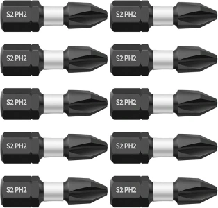 10Pcs S2 Phillips Magnetic Screwdriver Bit Set, 1 Inch Impact Tough, Anti-Slip Tips, 1/4 Inch Hex Shank